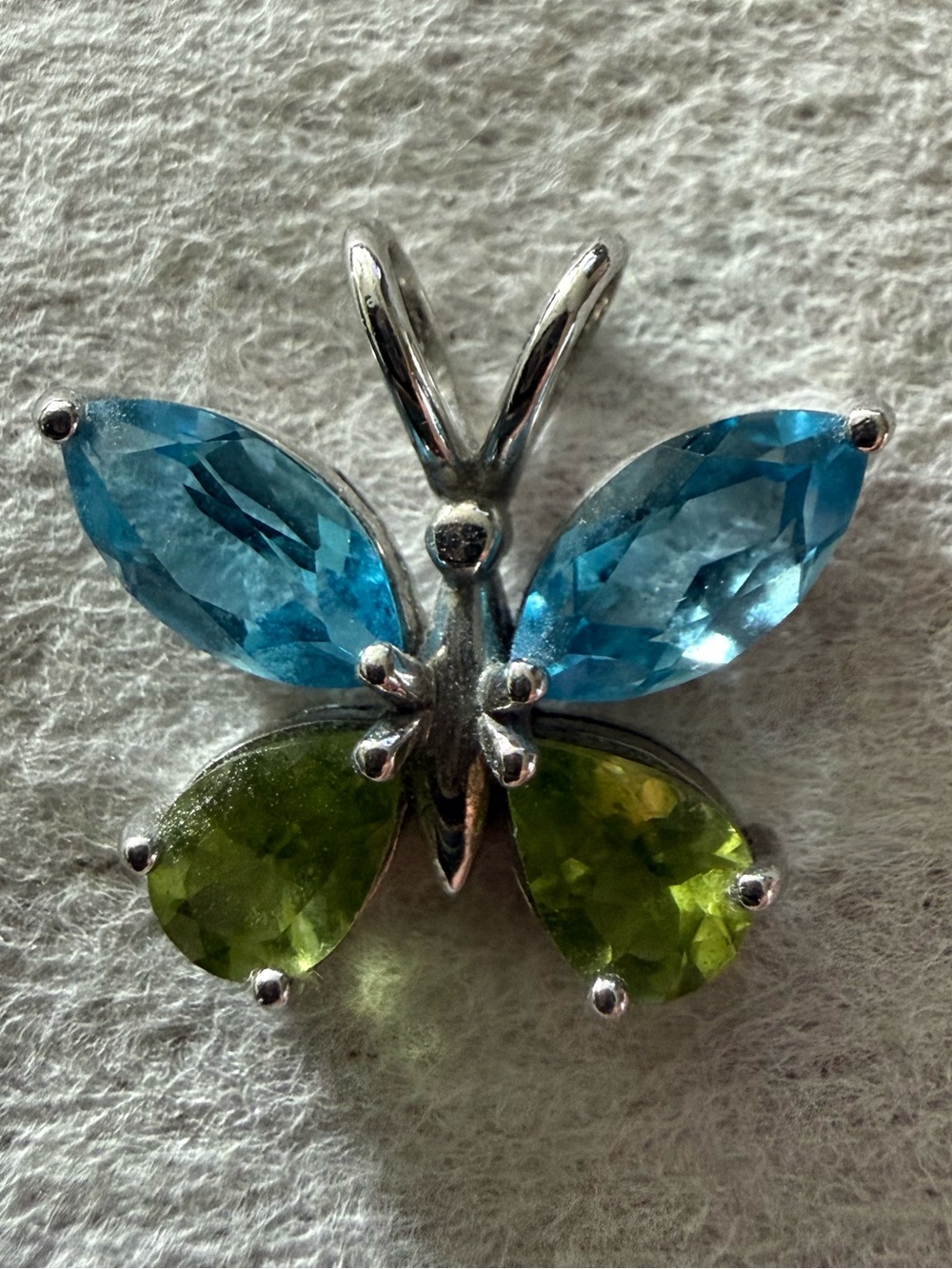 925 Sterling Silver Butterfly Pendant Blue & Green Gemstone Thailand Vintage Sty